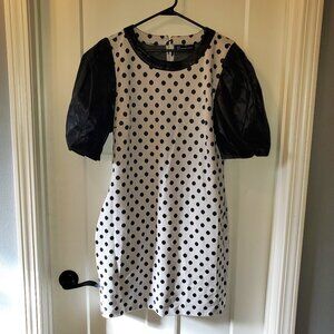 New York & Co. Black Polka Dot Print-Faux Leather Sleeves Shift Dress-Sz Large